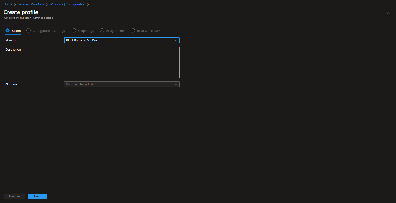 Naming the configuration profile